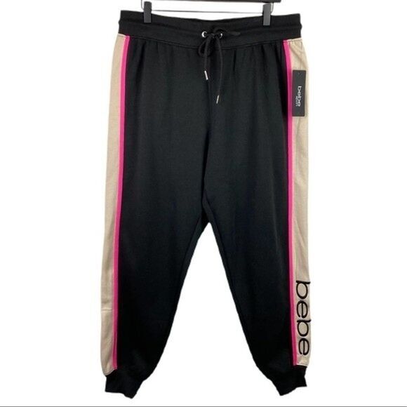 Bebe Sweatpants Womens 2X Black Pink Jogger Pants Pockets Casual Ladies - Picture 1 of 6